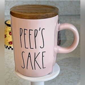 RAE DUNN LIDDED COFFEE MUG PEEPS SAKE PINK EASTER EGG BUNNY SPRING HOME DECOR